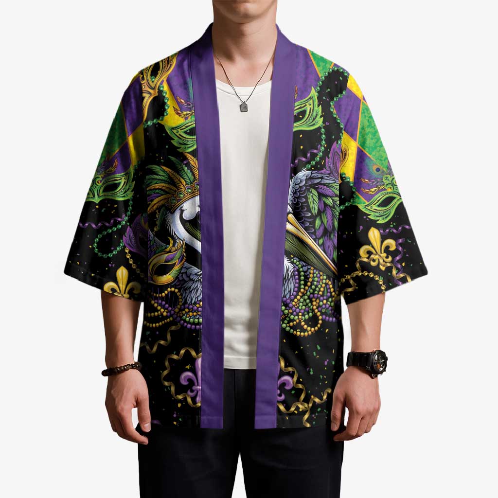 Mardi Gras Pelican Kimono On Tuesdays We Wear Beads - Wonder Print Shop