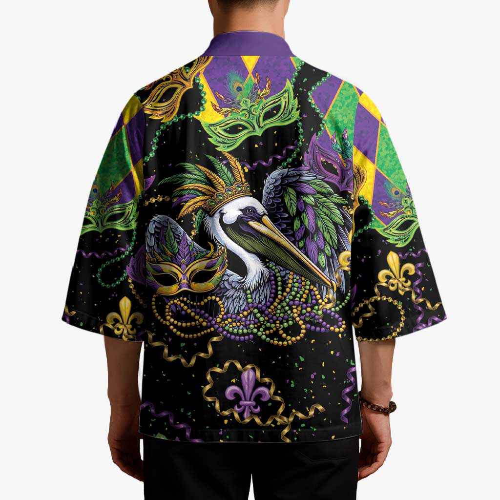 Mardi Gras Pelican Kimono On Tuesdays We Wear Beads - Wonder Print Shop