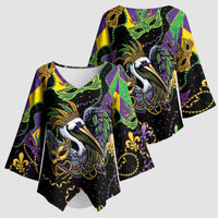 Mardi Gras Pelican Kimono Sleeve Blouse On Tuesdays We Wear Beads - Wonder Print Shop