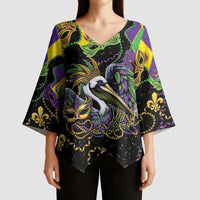 Mardi Gras Pelican Kimono Sleeve Blouse On Tuesdays We Wear Beads - Wonder Print Shop