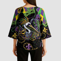 Mardi Gras Pelican Kimono Sleeve Blouse On Tuesdays We Wear Beads - Wonder Print Shop