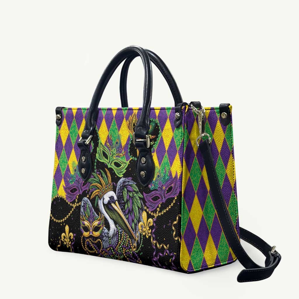 Mardi Gras Pelican Leather Bag On Tuesdays We Wear Beads - Wonder Print Shop