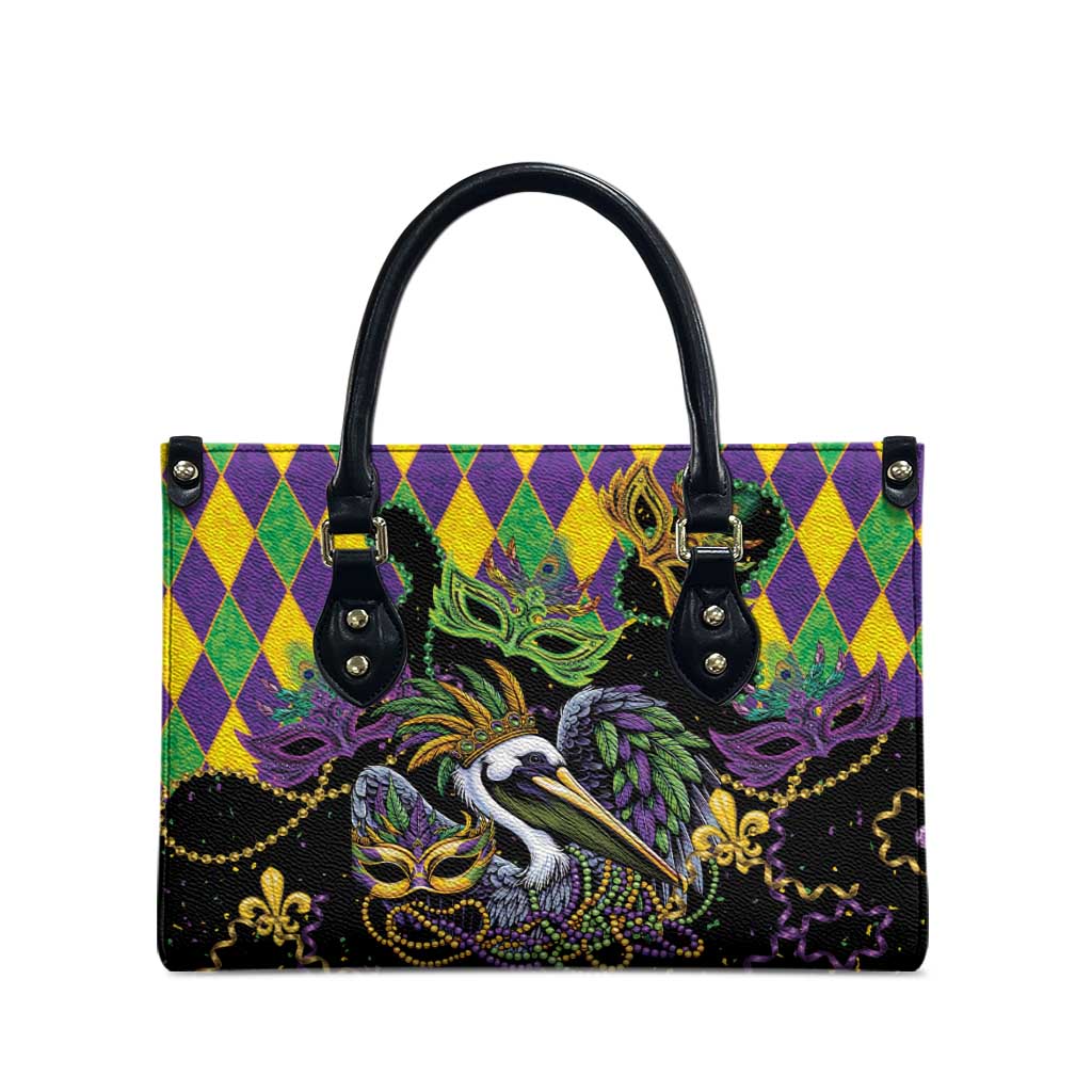 Mardi Gras Pelican Leather Bag On Tuesdays We Wear Beads - Wonder Print Shop