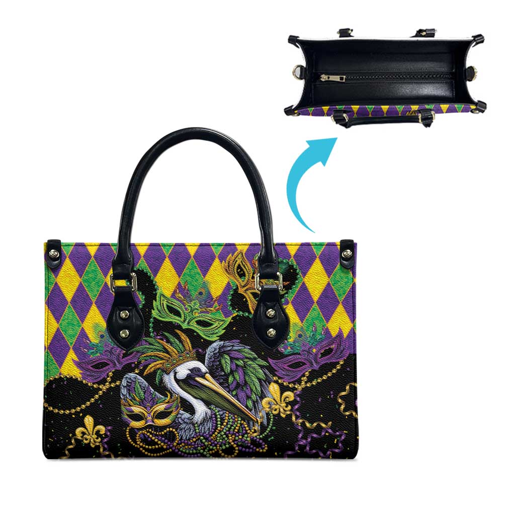 Mardi Gras Pelican Leather Bag On Tuesdays We Wear Beads - Wonder Print Shop
