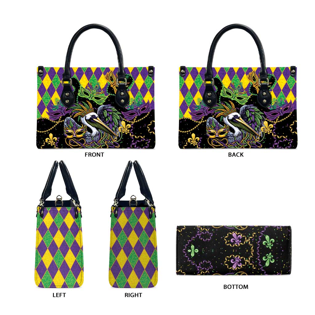 Mardi Gras Pelican Leather Bag On Tuesdays We Wear Beads - Wonder Print Shop