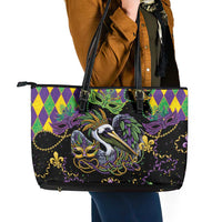 Mardi Gras Pelican Leather Tote Bag On Tuesdays We Wear Beads - Wonder Print Shop