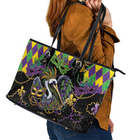 Mardi Gras Pelican Leather Tote Bag On Tuesdays We Wear Beads - Wonder Print Shop