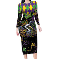 Mardi Gras Pelican Long Sleeve Bodycon Dress On Tuesdays We Wear Beads - Wonder Print Shop