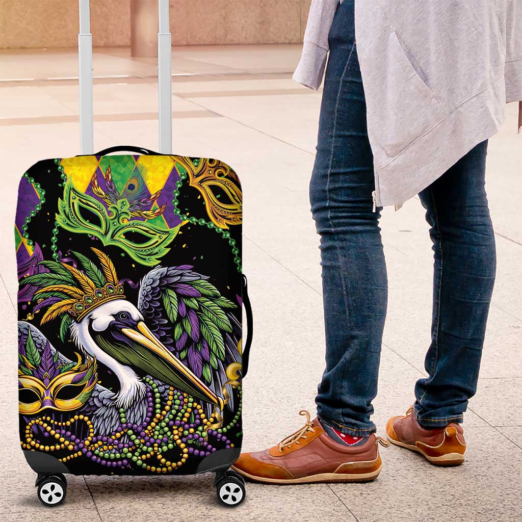 Mardi Gras Pelican Luggage Cover On Tuesdays We Wear Beads - Wonder Print Shop