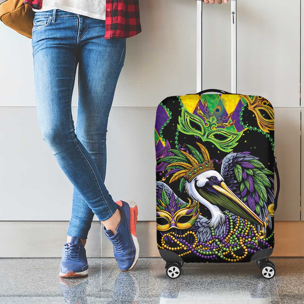 Mardi Gras Pelican Luggage Cover On Tuesdays We Wear Beads - Wonder Print Shop