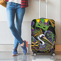 Mardi Gras Pelican Luggage Cover On Tuesdays We Wear Beads - Wonder Print Shop