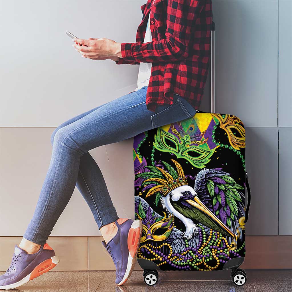 Mardi Gras Pelican Luggage Cover On Tuesdays We Wear Beads - Wonder Print Shop