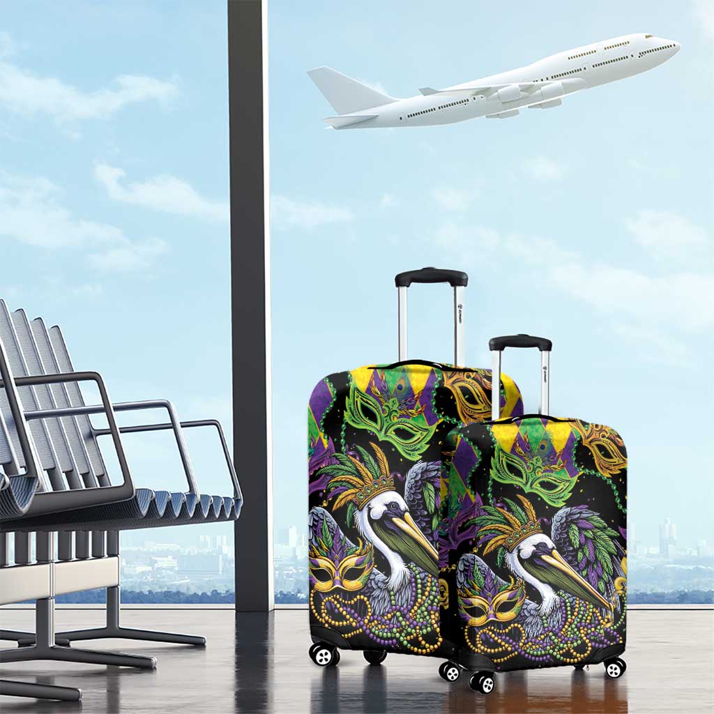 Mardi Gras Pelican Luggage Cover On Tuesdays We Wear Beads - Wonder Print Shop