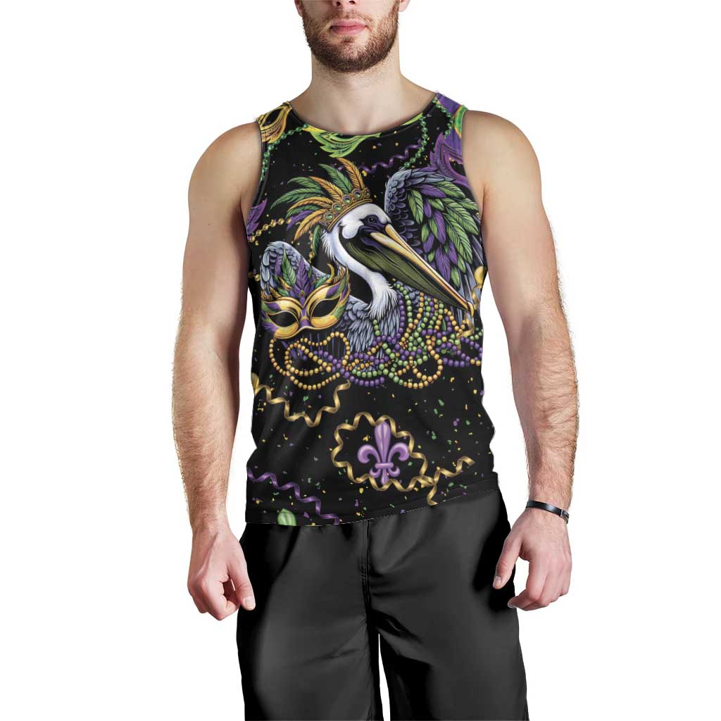 Mardi Gras Pelican Men Tank Top On Tuesdays We Wear Beads - Wonder Print Shop