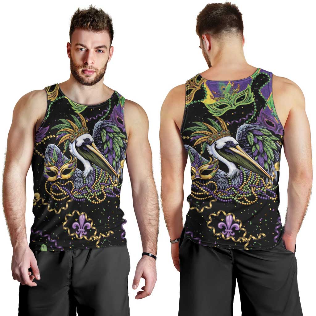 Mardi Gras Pelican Men Tank Top On Tuesdays We Wear Beads - Wonder Print Shop