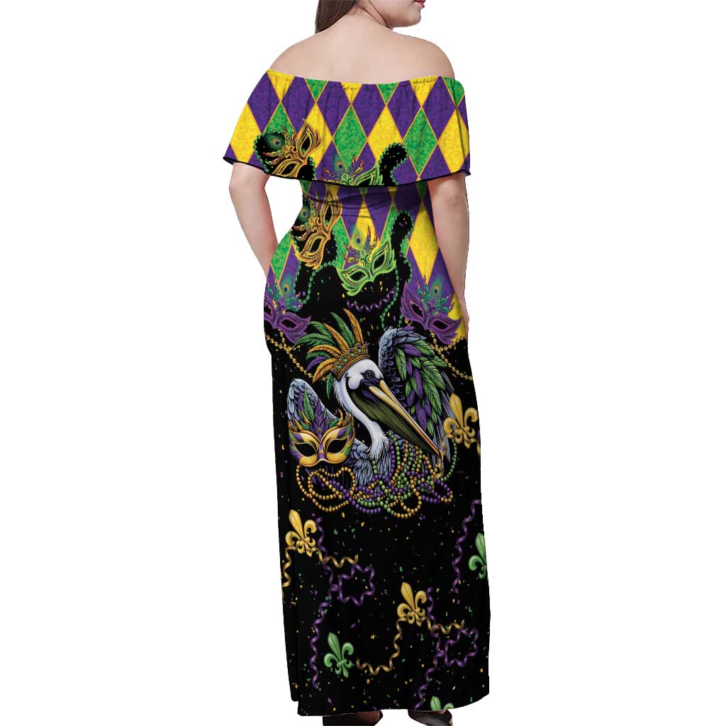 Mardi Gras Pelican Off Shoulder Maxi Dress On Tuesdays We Wear Beads - Wonder Print Shop