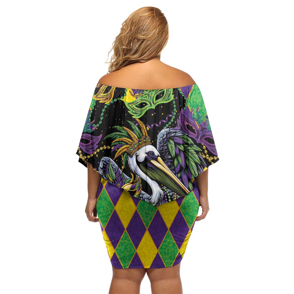 Mardi Gras Pelican Off Shoulder Short Dress On Tuesdays We Wear Beads - Wonder Print Shop