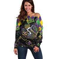 Mardi Gras Pelican Off Shoulder Sweater On Tuesdays We Wear Beads - Wonder Print Shop