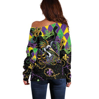 Mardi Gras Pelican Off Shoulder Sweater On Tuesdays We Wear Beads - Wonder Print Shop