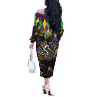 Mardi Gras Pelican Off The Shoulder Long Sleeve Dress On Tuesdays We Wear Beads - Wonder Print Shop