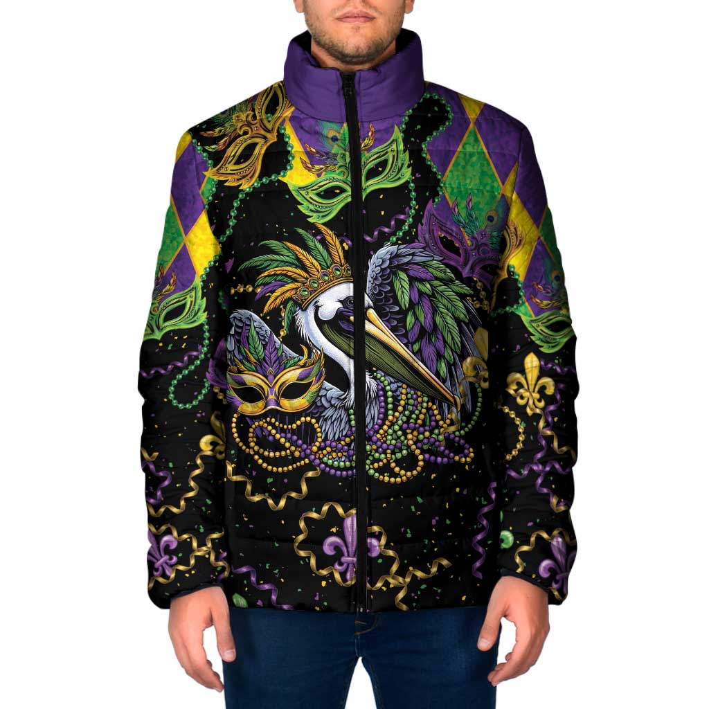 Mardi Gras Pelican Padded Jacket On Tuesdays We Wear Beads - Wonder Print Shop