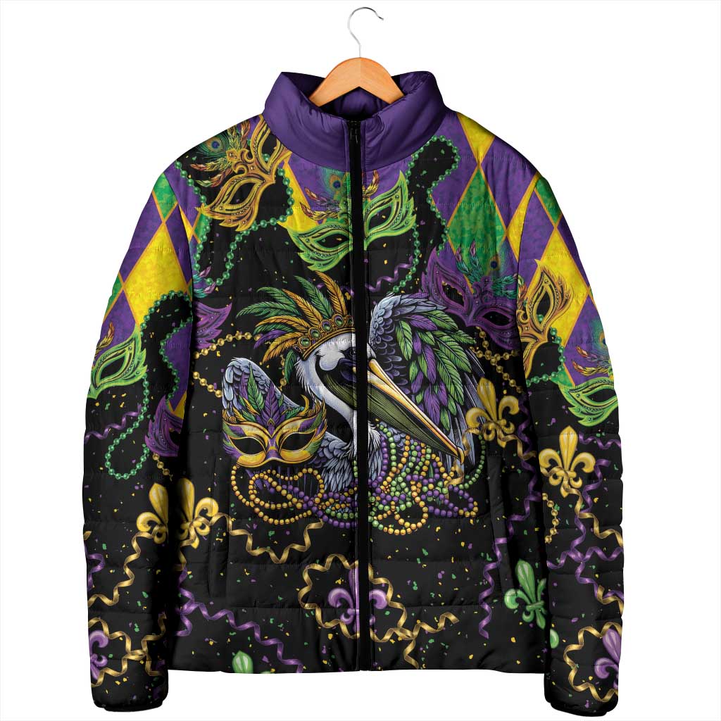 Mardi Gras Pelican Padded Jacket On Tuesdays We Wear Beads - Wonder Print Shop