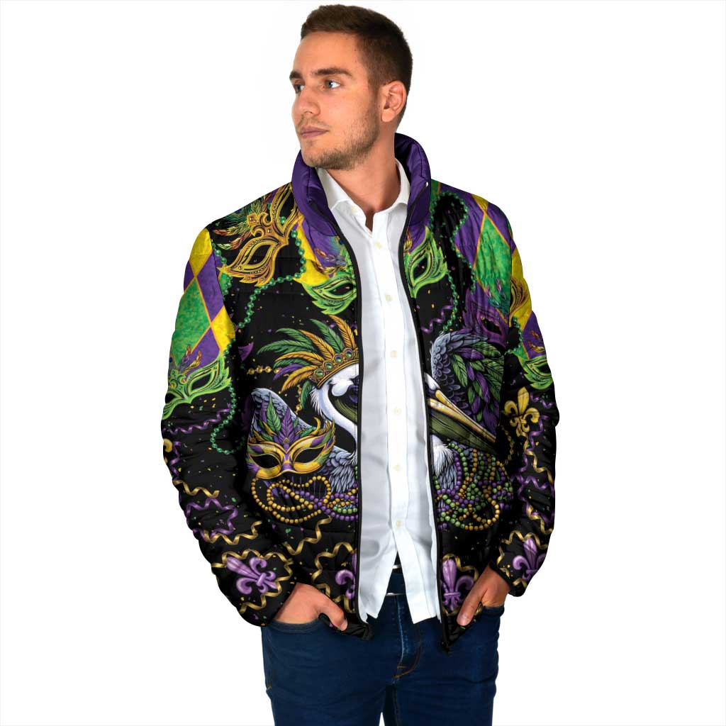 Mardi Gras Pelican Padded Jacket On Tuesdays We Wear Beads - Wonder Print Shop