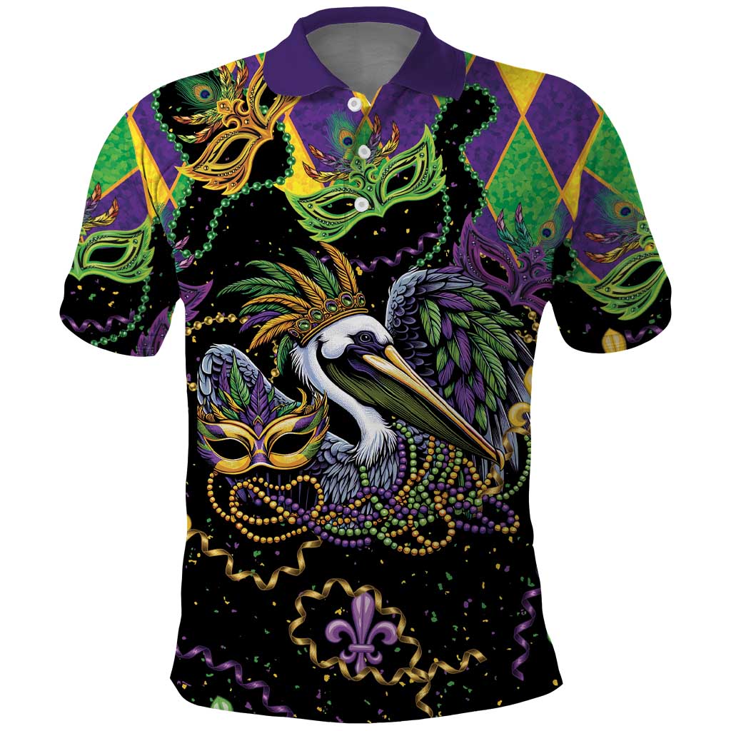 Mardi Gras Pelican Polo Shirt On Tuesdays We Wear Beads - Wonder Print Shop