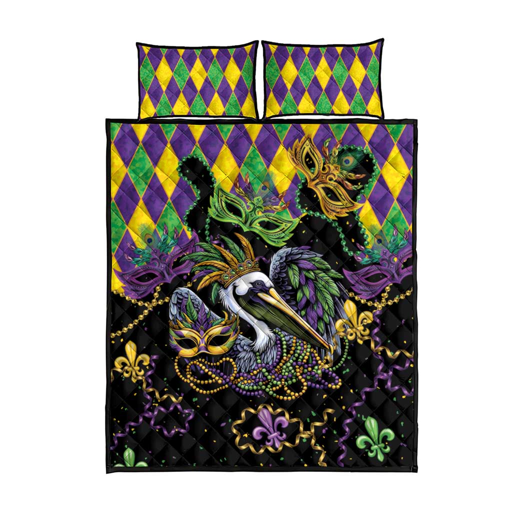 Mardi Gras Pelican Quilt Bed Set On Tuesdays We Wear Beads - Wonder Print Shop