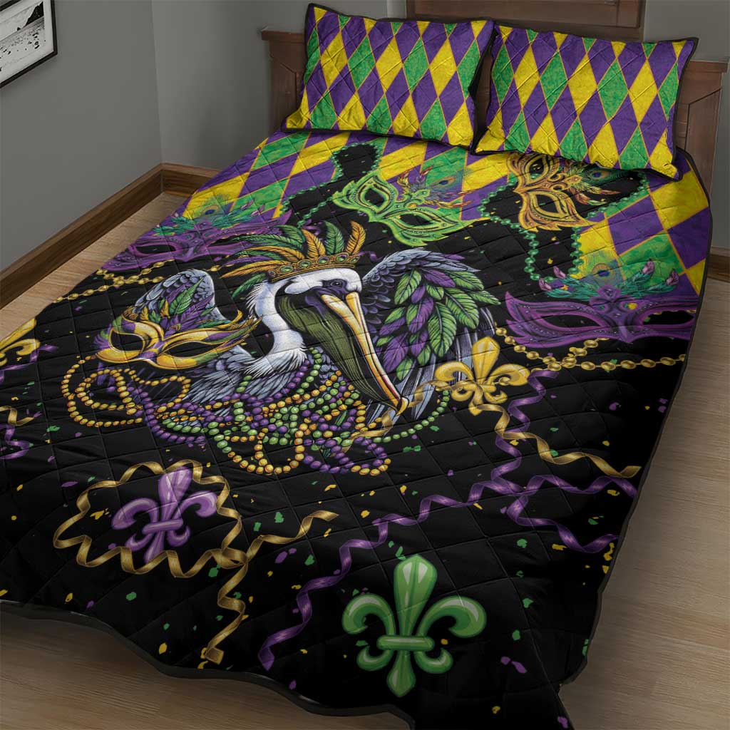 Mardi Gras Pelican Quilt Bed Set On Tuesdays We Wear Beads - Wonder Print Shop