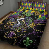 Mardi Gras Pelican Quilt Bed Set On Tuesdays We Wear Beads - Wonder Print Shop