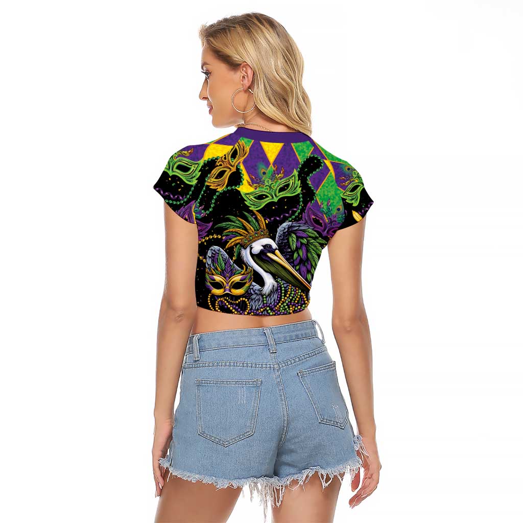 Mardi Gras Pelican Raglan Cropped T Shirt On Tuesdays We Wear Beads - Wonder Print Shop