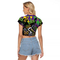 Mardi Gras Pelican Raglan Cropped T Shirt On Tuesdays We Wear Beads - Wonder Print Shop
