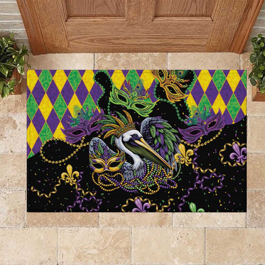 Mardi Gras Pelican Rubber Doormat On Tuesdays We Wear Beads - Wonder Print Shop