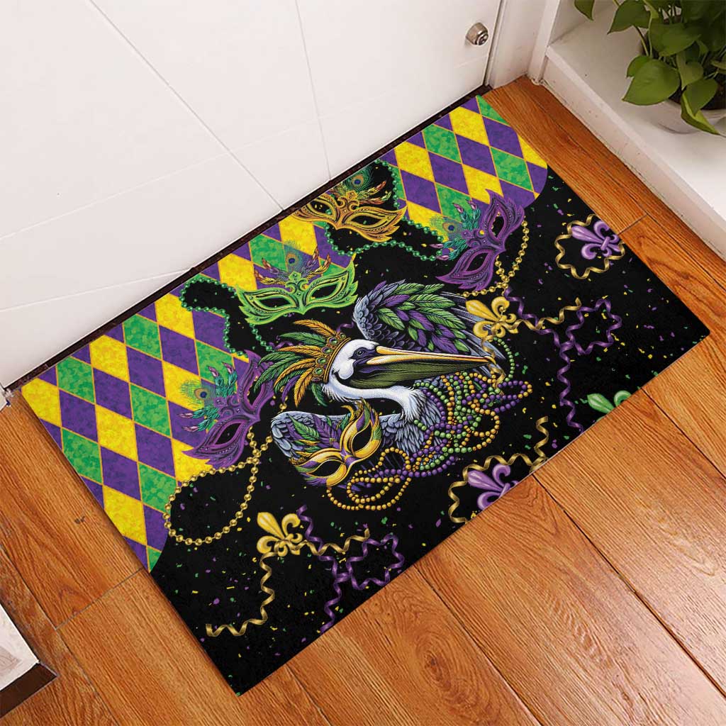 Mardi Gras Pelican Rubber Doormat On Tuesdays We Wear Beads - Wonder Print Shop
