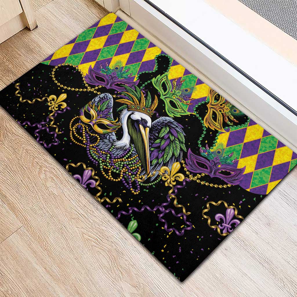 Mardi Gras Pelican Rubber Doormat On Tuesdays We Wear Beads - Wonder Print Shop