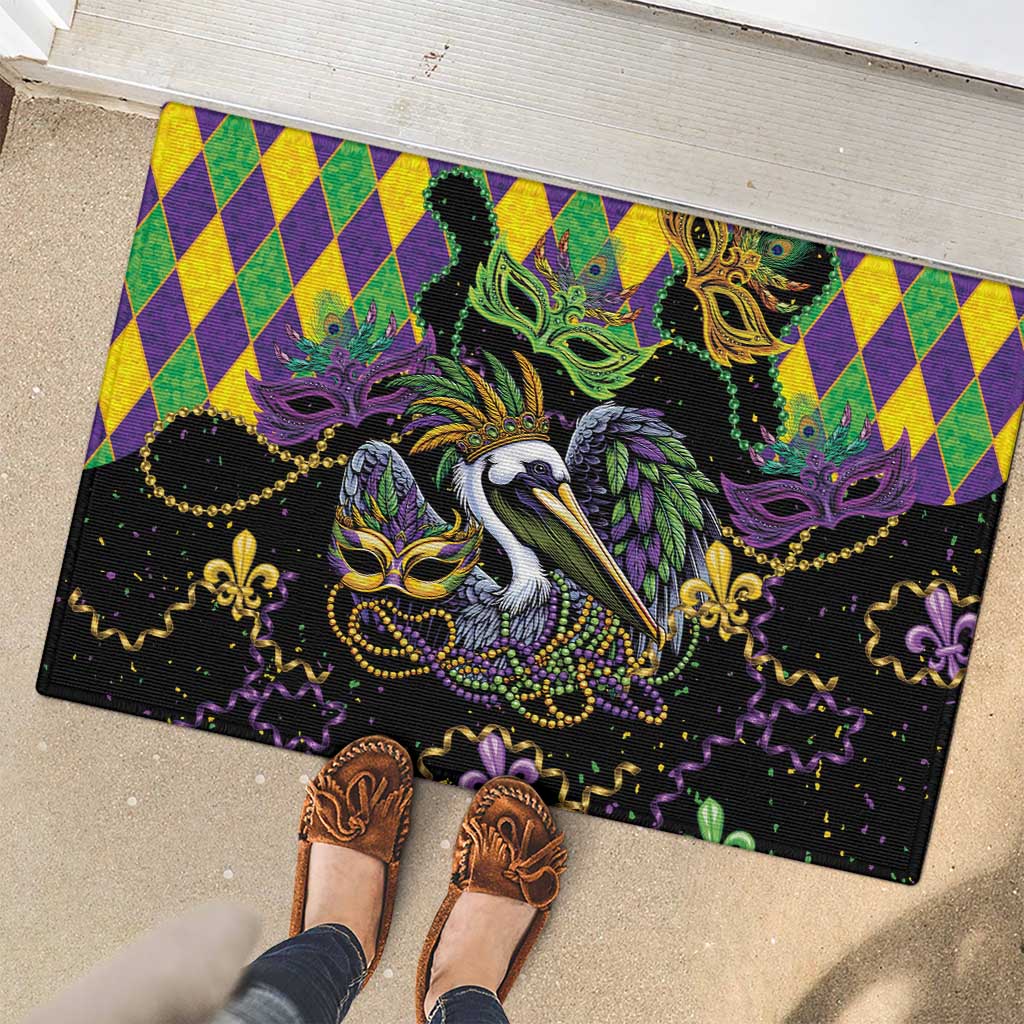 Mardi Gras Pelican Rubber Doormat On Tuesdays We Wear Beads - Wonder Print Shop