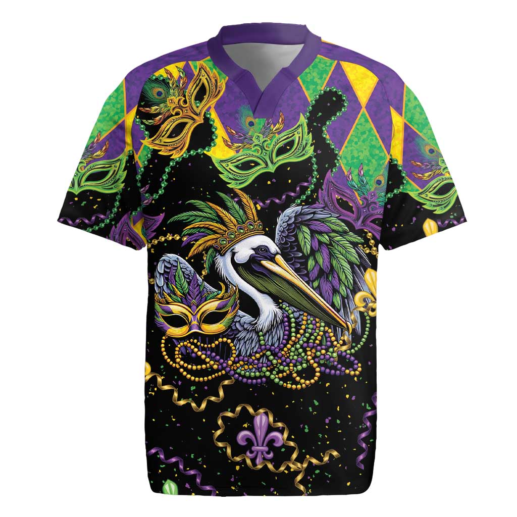 Mardi Gras Pelican Rugby Jersey On Tuesdays We Wear Beads - Wonder Print Shop
