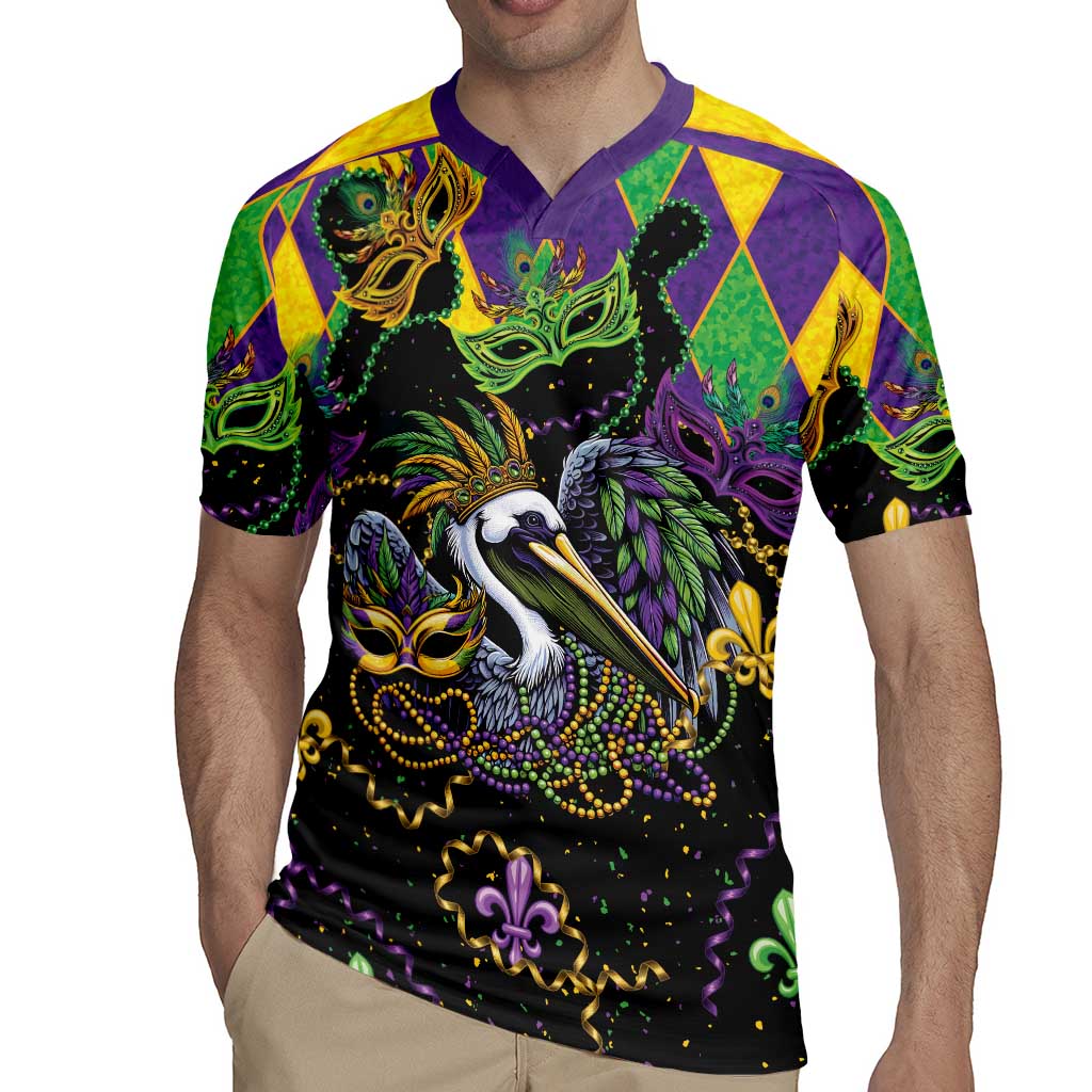 Mardi Gras Pelican Rugby Jersey On Tuesdays We Wear Beads - Wonder Print Shop