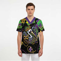 Mardi Gras Pelican Scrub Top On Tuesdays We Wear Beads - Wonder Print Shop