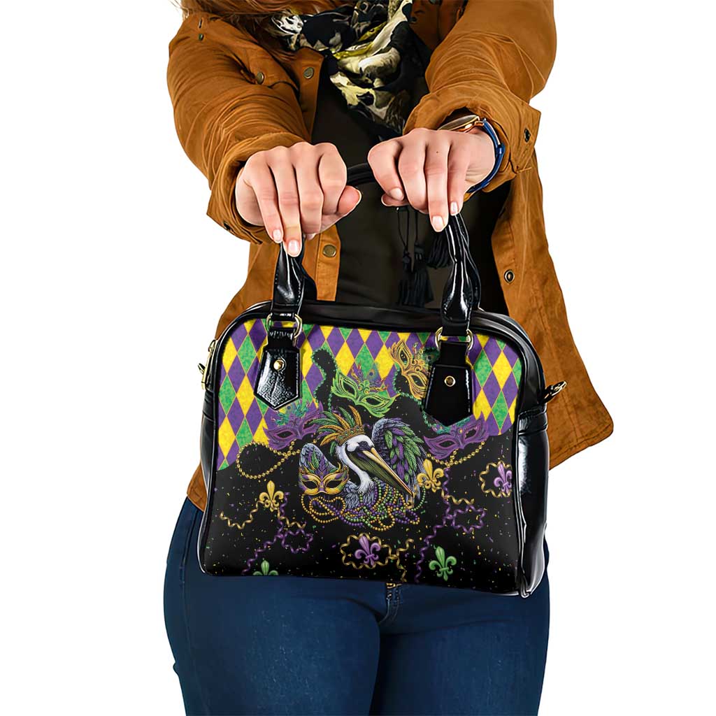 Mardi Gras Pelican Shoulder Handbag On Tuesdays We Wear Beads - Wonder Print Shop