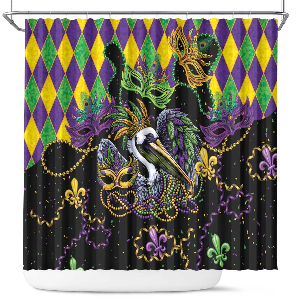 Mardi Gras Pelican Shower Curtain On Tuesdays We Wear Beads - Wonder Print Shop