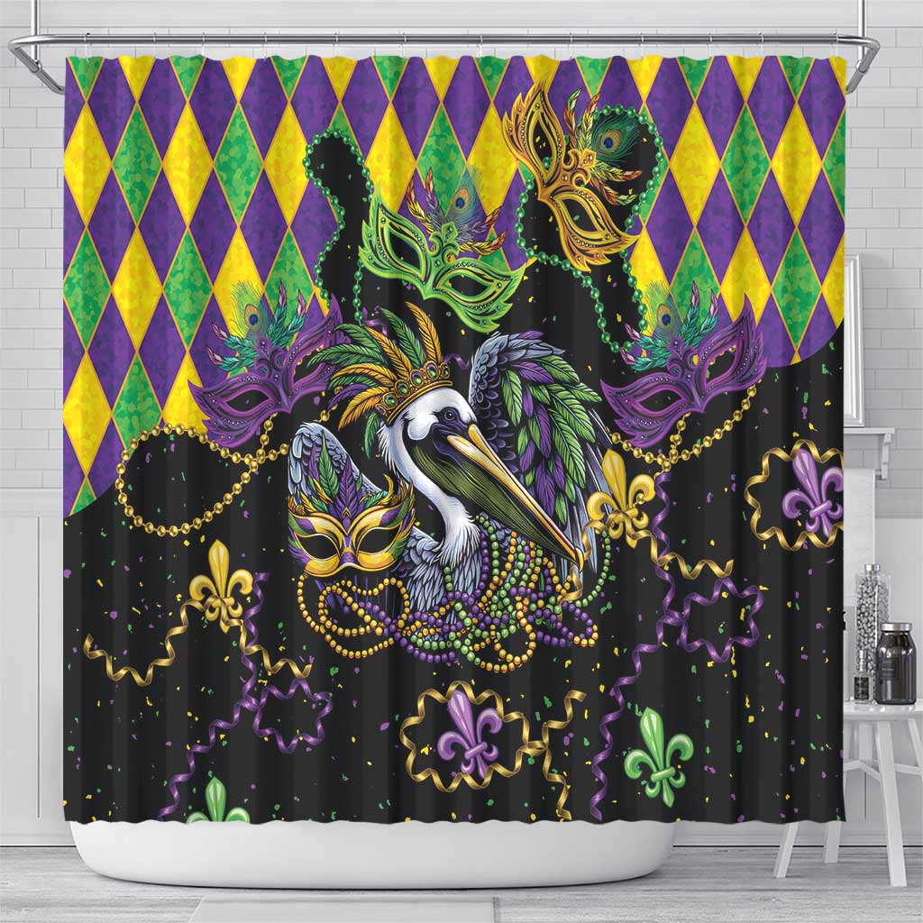 Mardi Gras Pelican Shower Curtain On Tuesdays We Wear Beads - Wonder Print Shop