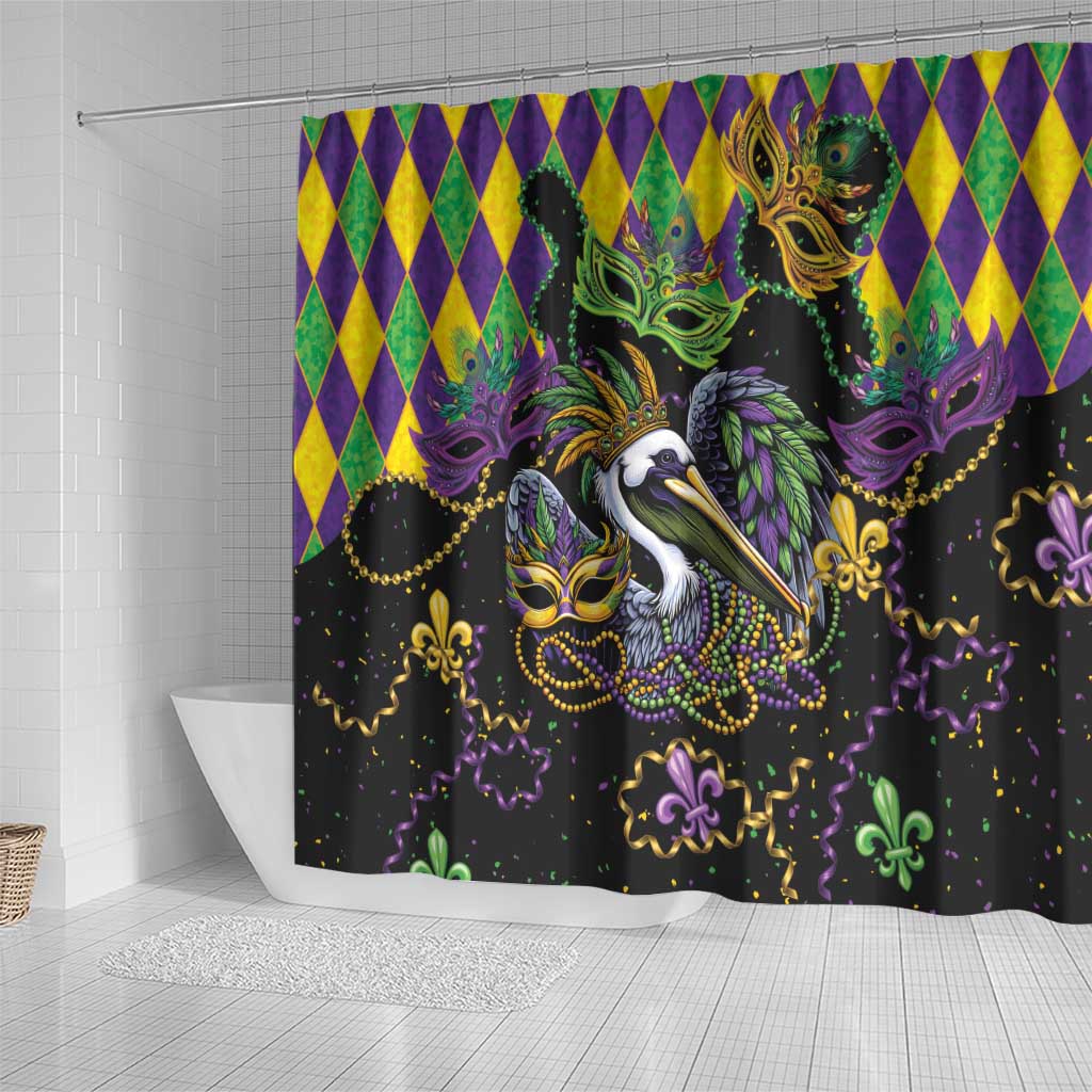 Mardi Gras Pelican Shower Curtain On Tuesdays We Wear Beads - Wonder Print Shop