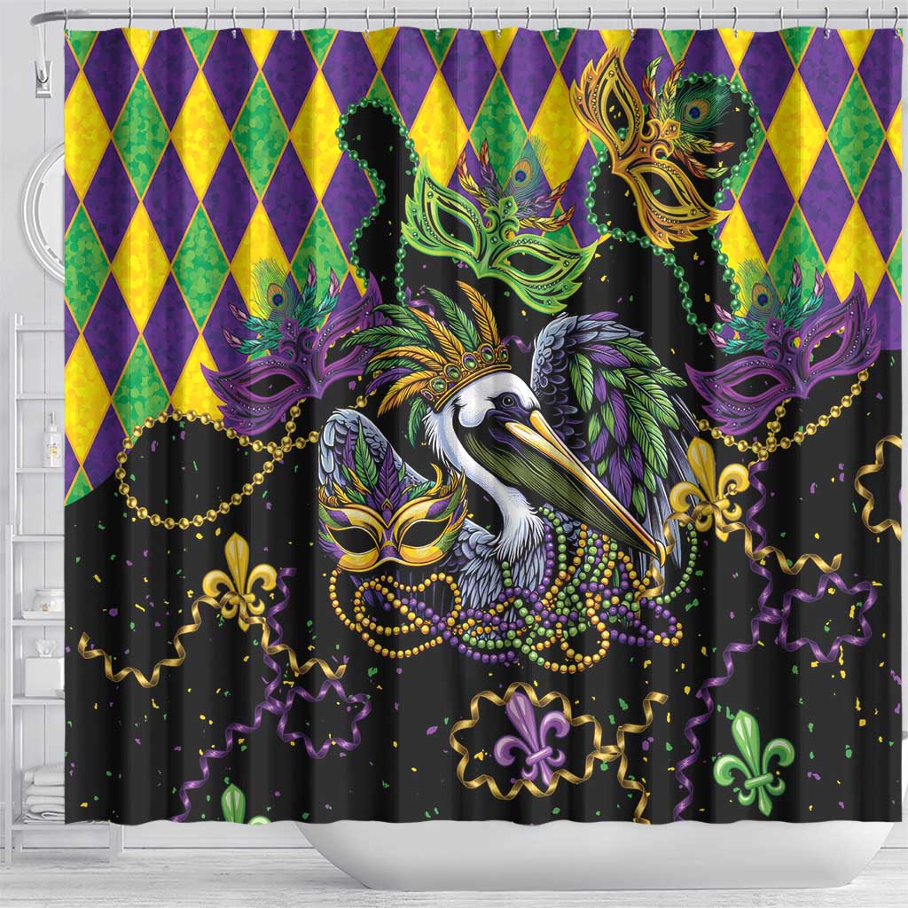 Mardi Gras Pelican Shower Curtain On Tuesdays We Wear Beads - Wonder Print Shop