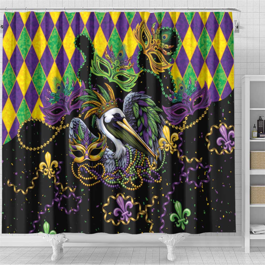 Mardi Gras Pelican Shower Curtain On Tuesdays We Wear Beads - Wonder Print Shop