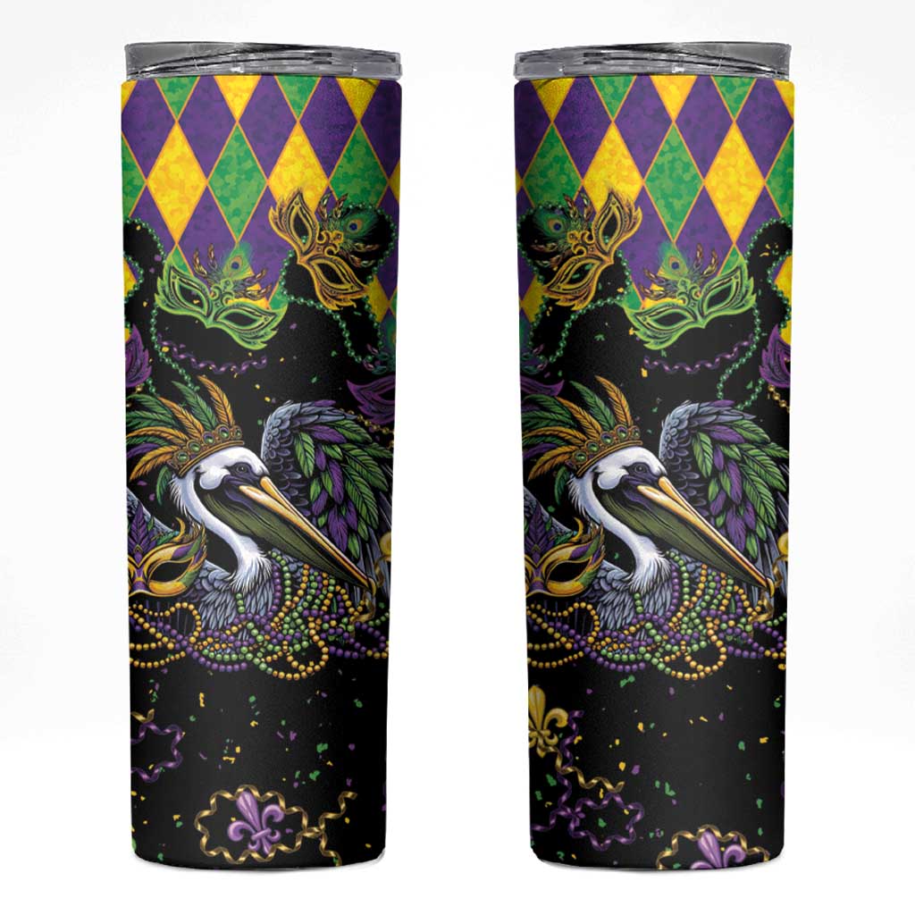 Mardi Gras Pelican Skinny Tumbler On Tuesdays We Wear Beads - Wonder Print Shop