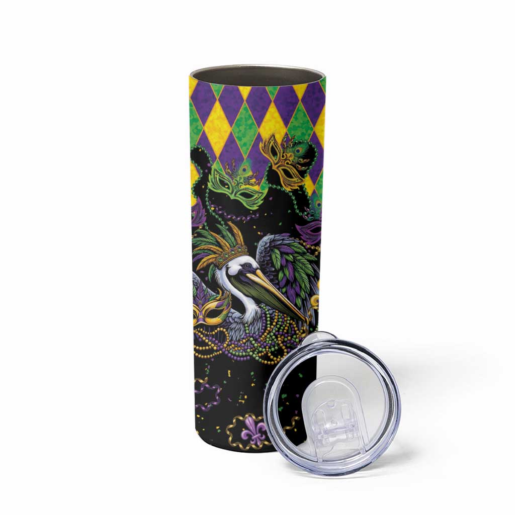 Mardi Gras Pelican Skinny Tumbler On Tuesdays We Wear Beads - Wonder Print Shop