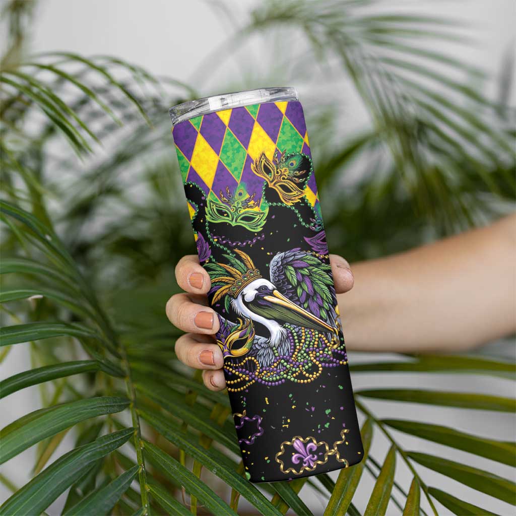Mardi Gras Pelican Skinny Tumbler On Tuesdays We Wear Beads - Wonder Print Shop