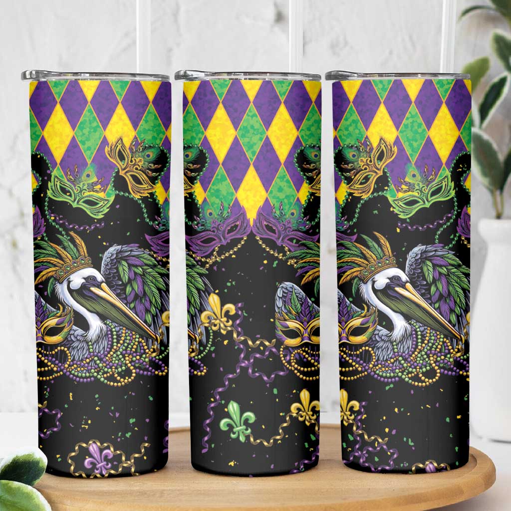 Mardi Gras Pelican Skinny Tumbler On Tuesdays We Wear Beads - Wonder Print Shop